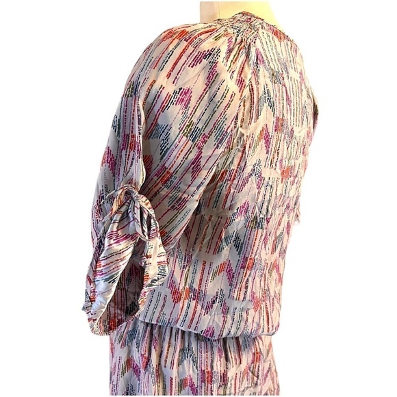 PARKER Silk Dress with Short Sleeves and Smocked Drop Waist - Picture 13 of 16